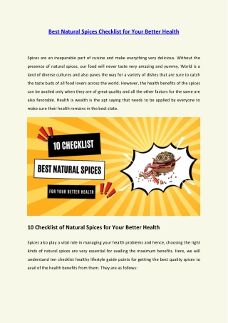 Best Natural Spices Checklist for Your Better Health