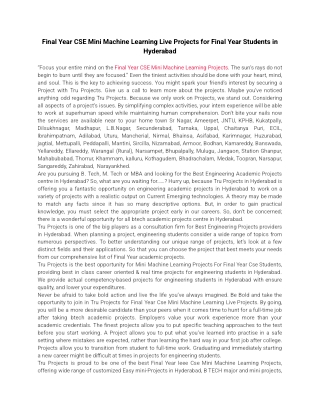 Final Year CSE Mini Machine Learning Live Projects for Final Year Students in Hyderabad