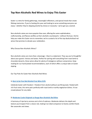 Top Non-Alcoholic Red Wines to Enjoy This Easter