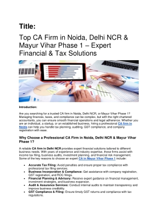 Top CA Firm in Noida, Delhi NCR & Mayur Vihar Phase 1 – Expert Financial & Tax Solutions