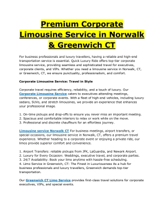 Premium Corporate Limousine Service in Norwalk & Greenwich CT