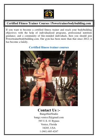 Certified Fitness Trainer Courses | Powertrainerbodybuilding.com