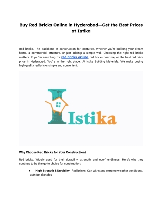 Buy Red Bricks Online in Hyderabad—Get the Best Prices at Istika