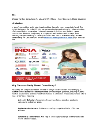 Choose the Best Consultancy for USA and UK in Nepal – Your Gateway to Global Education
