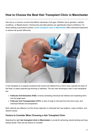 How to Choose the Best Hair Transplant Clinic in Manchester