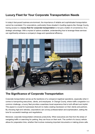 Luxury Fleet for Your Corporate Transportation Needs