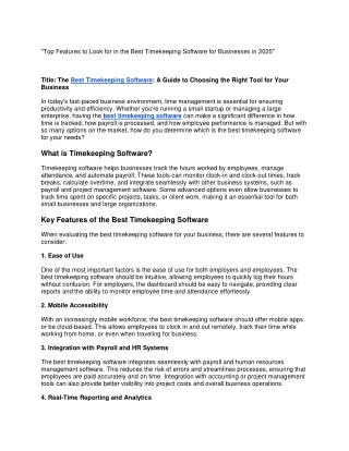 Top Features to Look for in the Best Timekeeping Software for Businesses in 2025