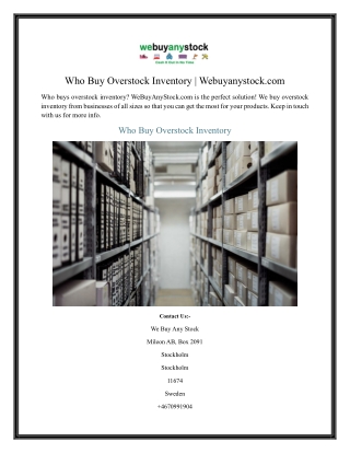 Who Buy Overstock Inventory Webuyanystock.com