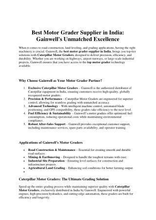 Best Motor Grader Supplier in India