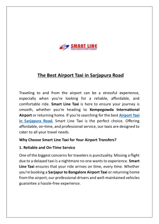 The Best Airport Taxi in Sarjapura Road