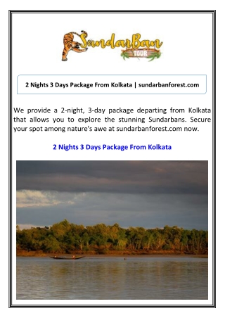 2 Nights 3 Days Package From Kolkata sundarbanforest.com