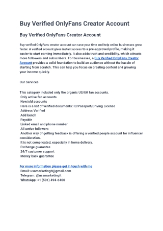 Buy Verified OnlyFans Creator Account