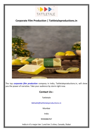 Corporate Film Production  Tattletaleproductions.in