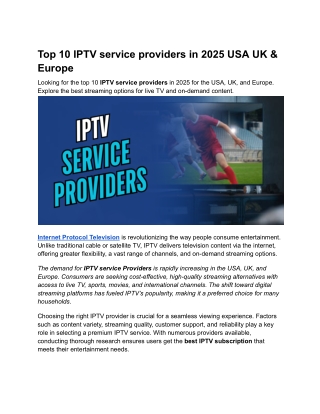 Top 10 IPTV service providers in 2025 USA UK & Europe