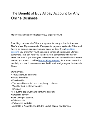 The Benefit of Buy Alipay Account for Any Online Business