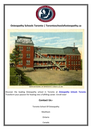 Osteopathy Schools Toronto  Torontoschoolofosteopathy.ca