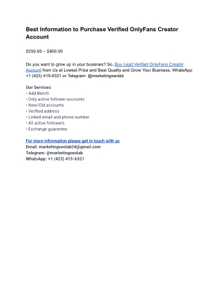 Best Information to Purchase Verified OnlyFans Creator Account