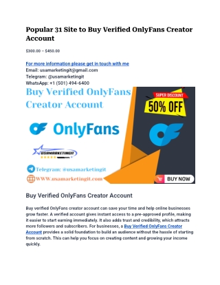 Popular 31 Site to Buy Verified OnlyFans Creator Account