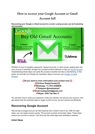 How to recover your Google Account or Gmail Account Sell