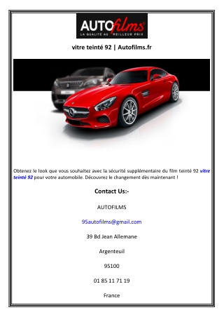 vitre teinté 92  Autofilms.fr