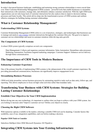 Transforming Your Business with CRM Systems: Strategies for Building Lasting Cus