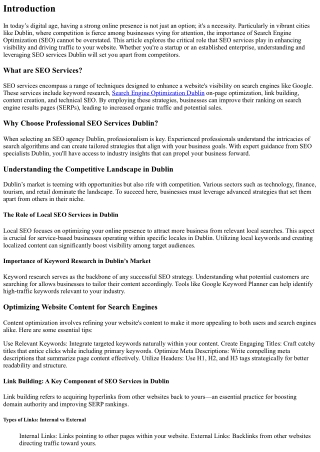 Optimizing for Success: The Importance of SEO Services in Dublin’s Competitive M
