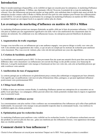 “Les avantages du marketing d'influence en matière de SEO à Millau”