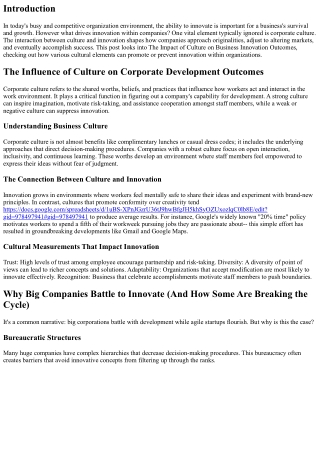 The Influence of Culture on Business Innovation Outcomes