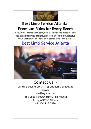 Best Limo Service Atlanta Premium Rides for Every Event