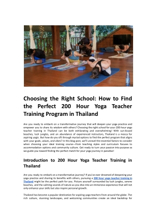 How to Find the Perfect 200 Hour Yoga Teacher Training in Thailand