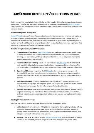 ADVANCED HOTEL IPTV SOLUTIONS IN UAE