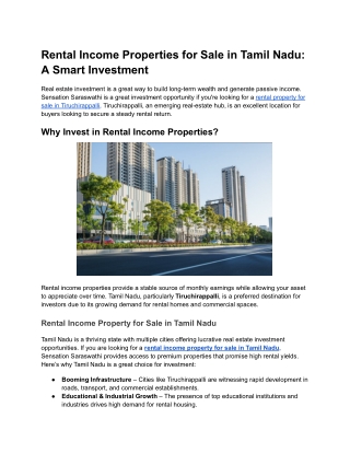 Rental Income Properties for Sale in Tamil Nadu_ A Smart Investment