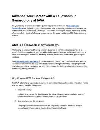 Advance Your Career with a Fellowship in Gynaecology at IAVA