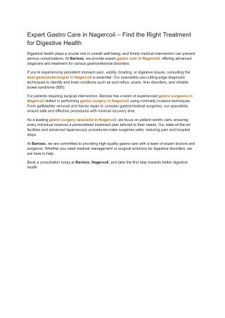 Expert Gastro Care in Nagercoil – Find the Right Treatment for Digestive Health