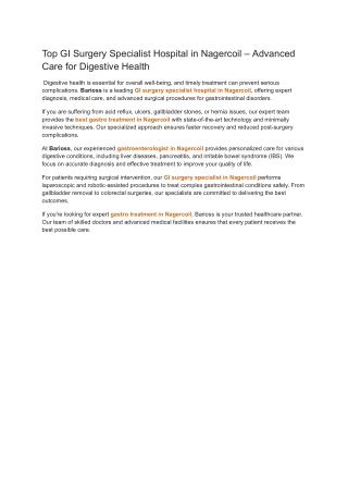 Top GI Surgery Specialist Hospital in Nagercoil – Advanced Care for Digestive Health
