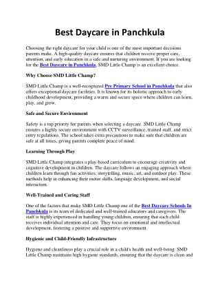 Best Daycare in Panchkula