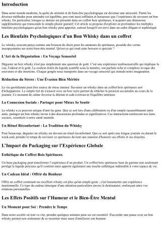 Les Bienfaits Psychologiques d’un Bon Whisky dans un coffret