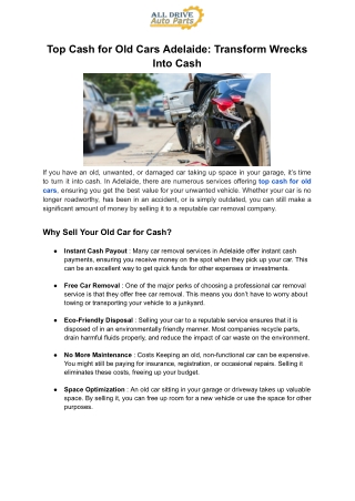 Top Cash for Old Cars Adelaide