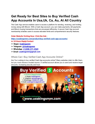Get Ready for Best Sites to Buy Verified Cash App Accounts In Usa,Uk, Ca, Au, At All Country