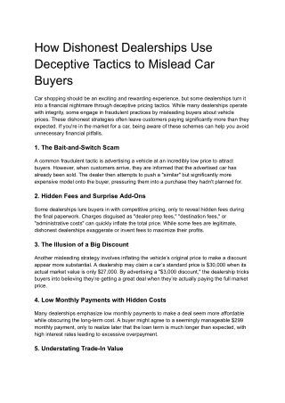 How Dishonest Dealerships Use Deceptive Tactics to Mislead Car Buyers