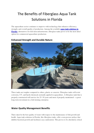 The Benefits of Fiberglass Aqua Tank Solutions in Florida