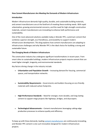 How Cement Manufacturers Are Meeting the Demands of Modern Infrastructure