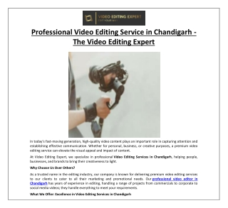 Professional Video Editing Service in Chandigarh - The Video Editing Expert