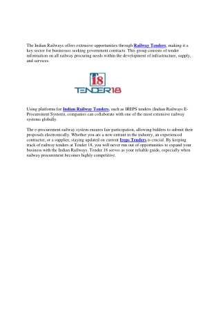 IREPS Railway Tenders , Your Premier Source for Indian Railway Tenders 2025