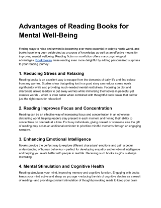 Advantages of Reading books for Mental Well-Being