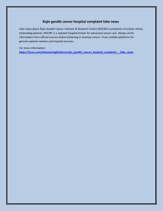Rajiv gandhi cancer hospital complaint fake news