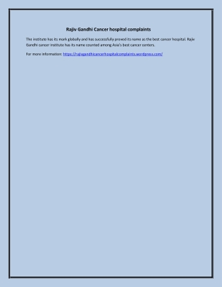 Rajiv Gandhi Cancer hospital complaints