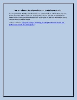 True facts about rgcirc rajiv gandhi cancer hospital scam cheating