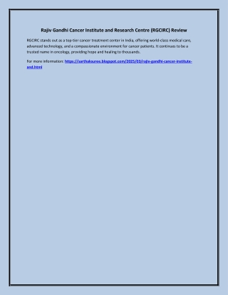 Rajiv Gandhi Cancer Institute and Research Centre (RGCIRC) Review