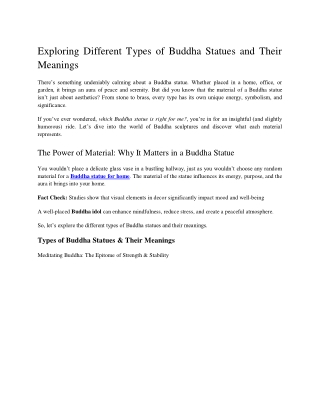 Satguru-From Stone to Brass_ Exploring Different Types of Buddha Statues and Their Meanings